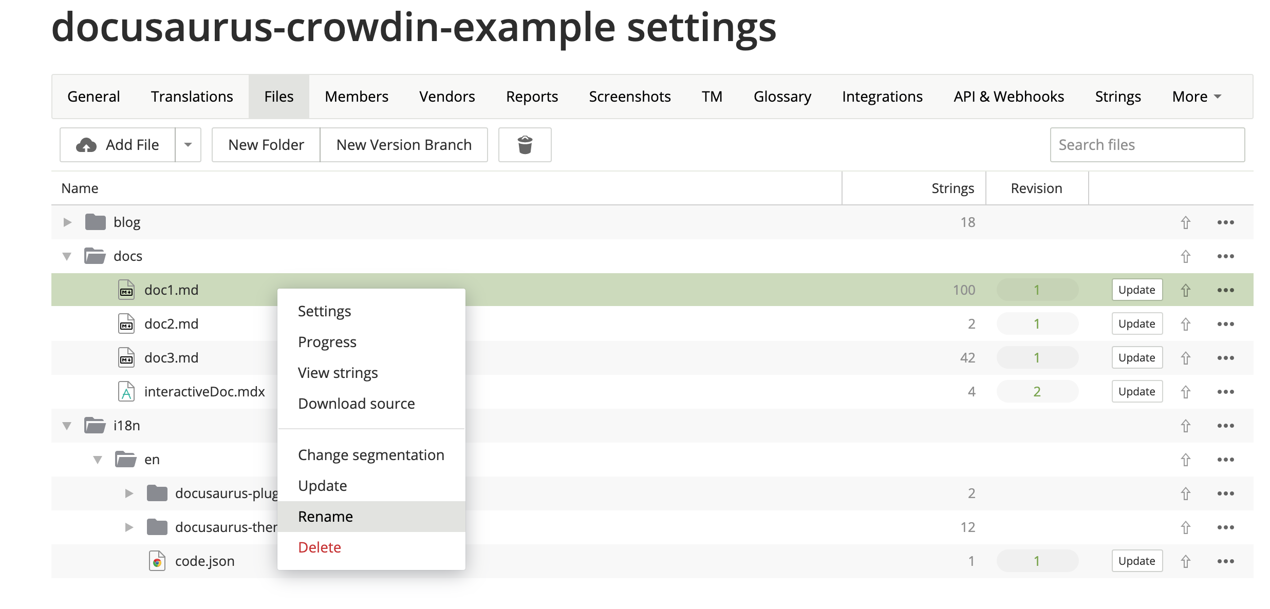 Crowdin UI:重命名文件